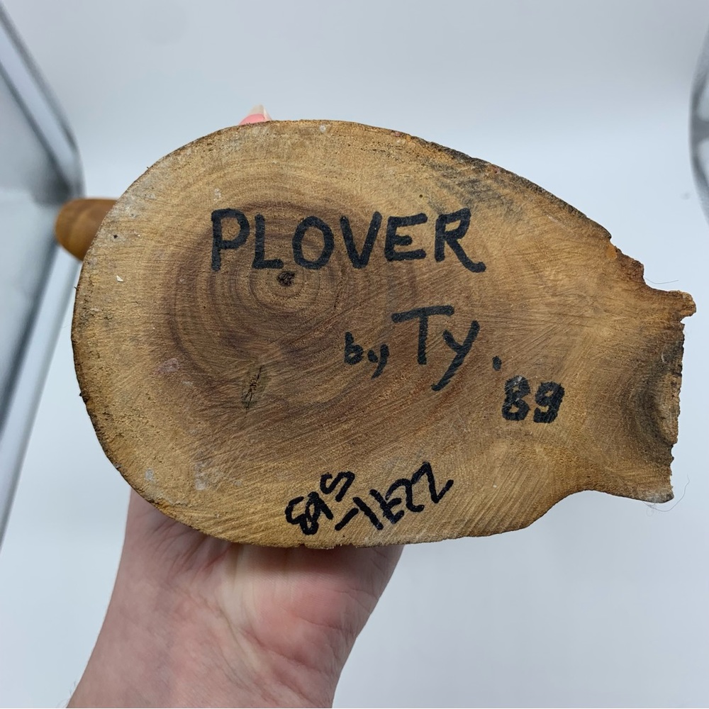 Vintage Carved Wood Bird Figurine Signed Plover By Ty 1989 - Picture 5 of 5